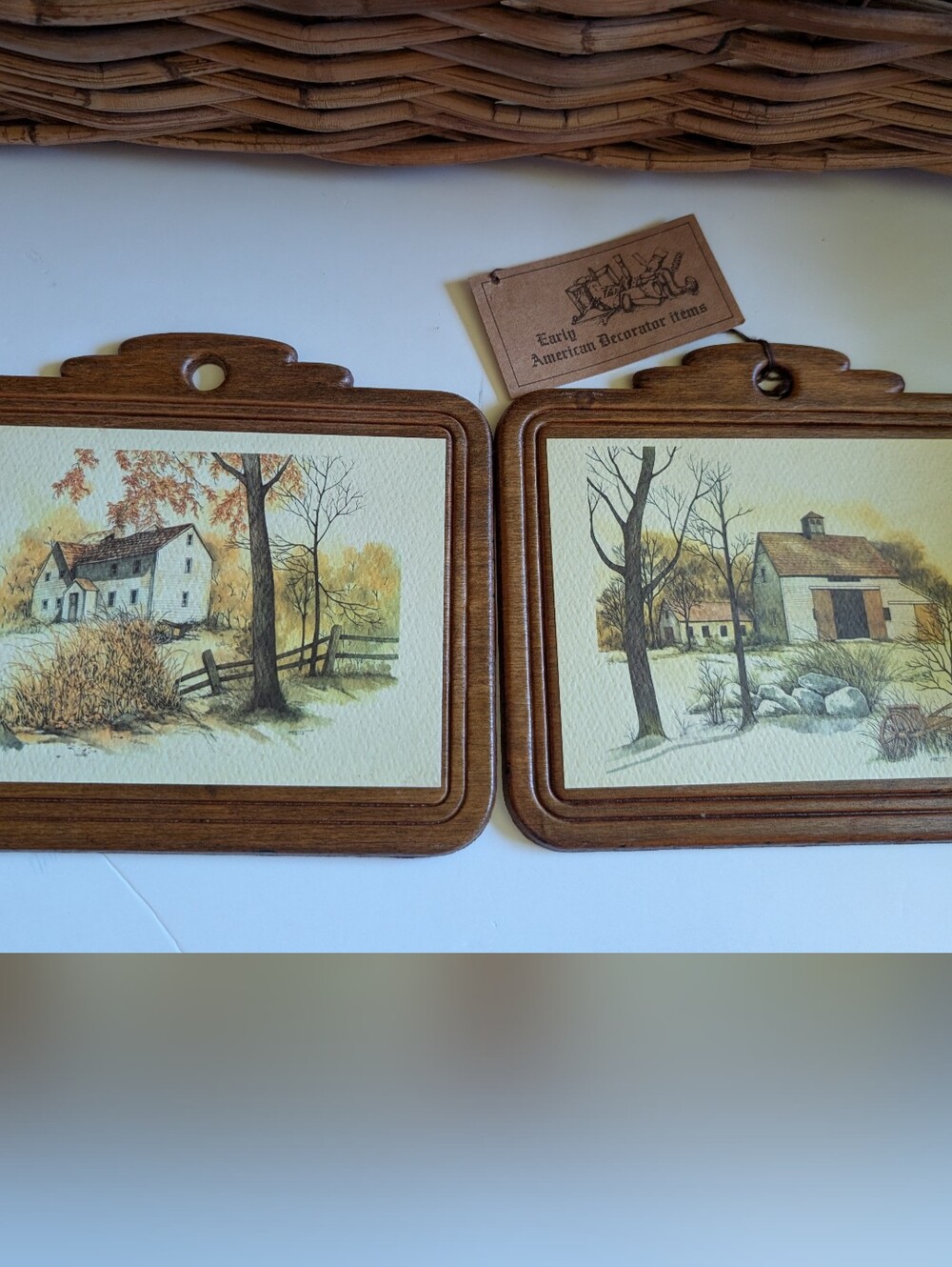3/$50 vintage mid-century "Colonial Revival" style decorative wall plaques,
